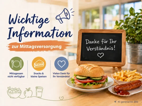 Vorübergehend kein Mittagessen; Snacks und kleine Speisen sind weiterhin erhältlich.